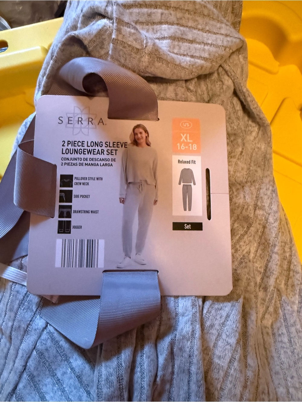 Serra Gray Ribbed 2-Piece Long Sleeve Loungewear Set